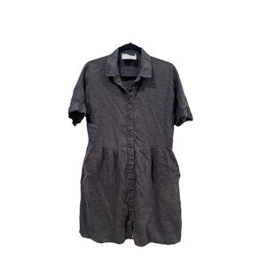 Decjuba womens shirt dress size S grey midi linen short sleeve collar 092930